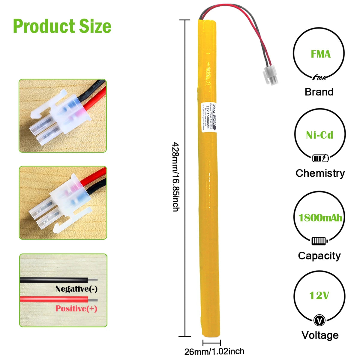 FMA 12V Ni-Cd Ni-MH 1.2-3Ah Rechargeable Battery for SunSetter Solar Blind Solar Energy Storage Durable