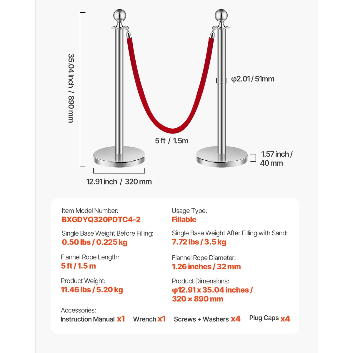 SucceBuy Stanchions 4/6/8Pcs Stainless Steel Post with Fillable Base Red Velvet Ropes & Posts Crowd Control Barriers Stanchions