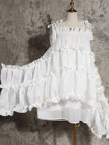 [EAM] Women Irregular Ruffles Spaghetti Strap Dress New Round Neck Long Sleeve Loose Fit Fashion Tide Spring Autumn 2026 1W571