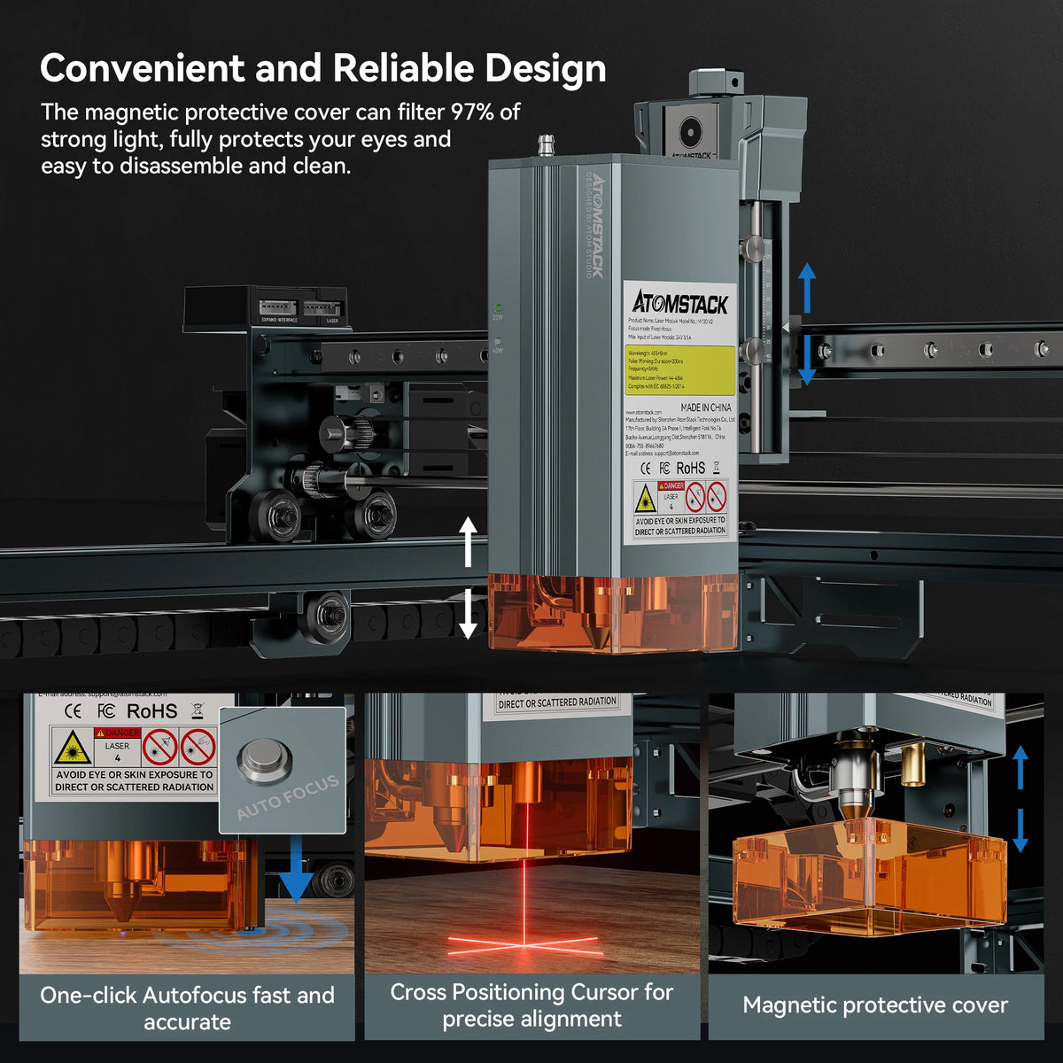 ATOMSTACK A40 PRO V2 48W Laser Engraver Machine 385*400mm Work Area with F60 Air Assist Kit R8 PRO Roller and Honeyco﻿mb Board