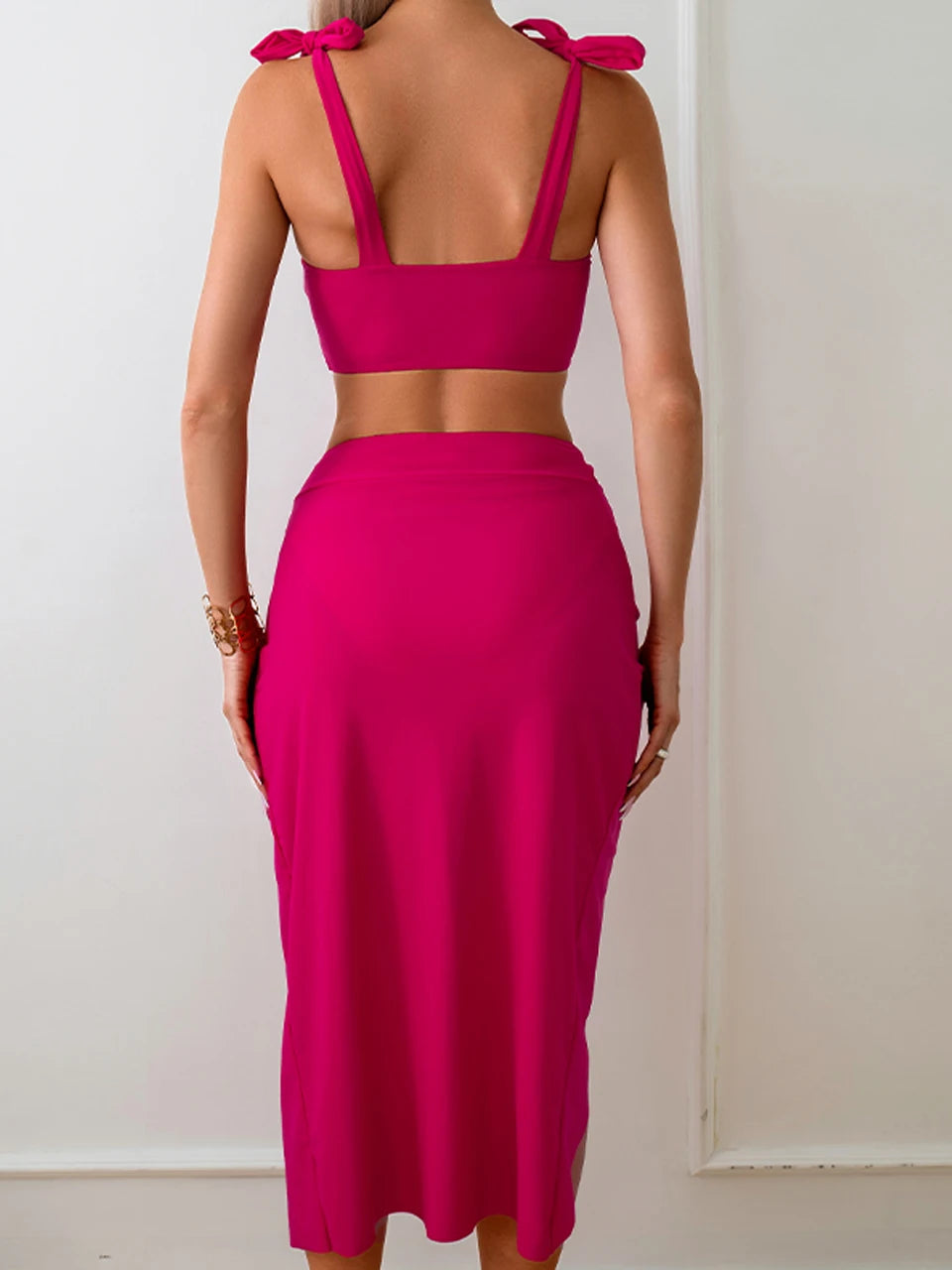 2026 Solid Swimsuit 3 Pieces Hollow Out Swim Dress Women Sexy Swimwear Female Bathers Bathing Suit Beachwear Swimming Summer