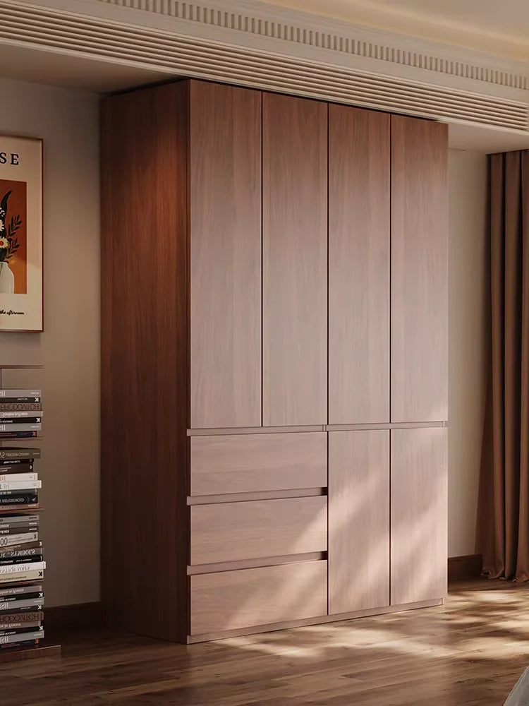 Any Size Custom Mid Century Walnut Sliding Wardrobe Honeycomb Aluminum Large Capacity Bedroom Zero Formaldehyde ENF Grade Organi
