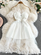 Foamlina White Princess Dress Women's Spring Autumn 2026 New Waist Tight Backless Black Mesh Splicing Tube Top Tutu Dress