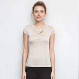 Women's 50% Silk 50% Viscose Knit Drape Neck T-Shirts top 8 colors M-2XL SJ305