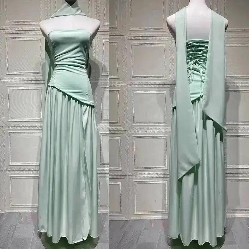 Giyu Sexy Evening Party Dresses Women 2026 Autumn Summer Maxi Long Dress Elegant Strapless Split Backless Pleated Dress