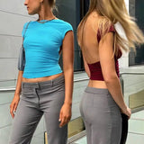 New Summer Backless T-Shirt Women Sexy Short Tops Pullovers Streetwear Clothes Solid Base Tees Black