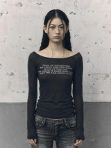 Bohemseo Spicy Girl Letter Print Semi-Transparent ort Sve Long T-irt Women's Faion Commute Sle Slim Fit Cotton Spring