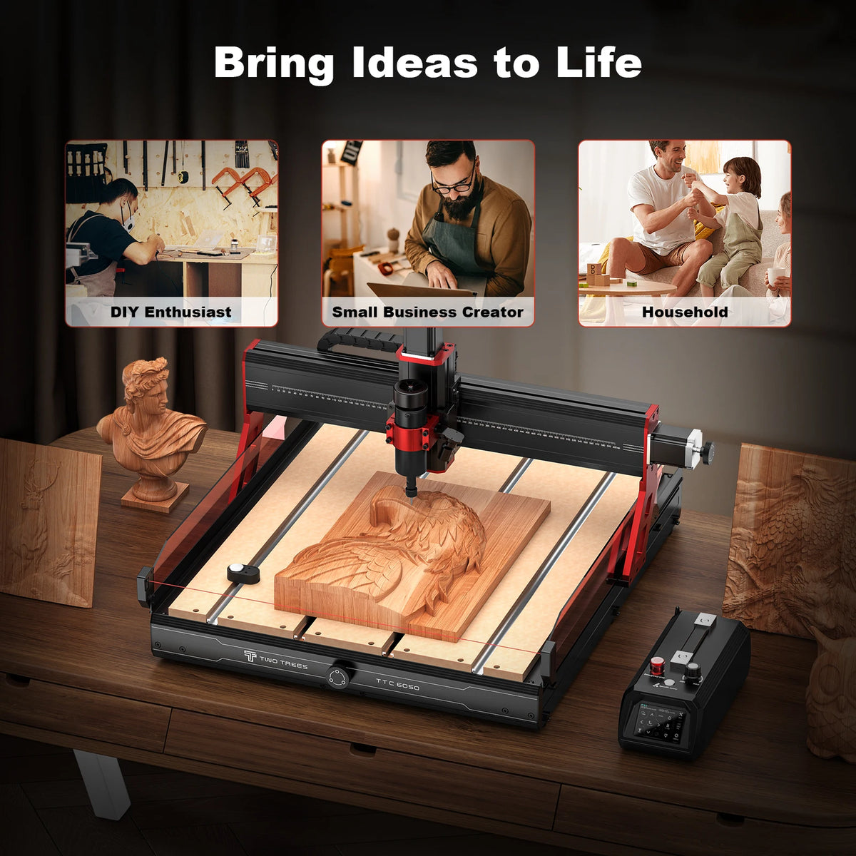 Twotrees 500W CNC Router TTC6050 CNC Engraver DIY Woodwork 600x500mm Laser Engraving Machine For Wood PVC PCB Glass DMF Metal