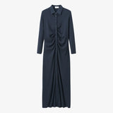 AS AW25 woman dress turn-down collar ribbing high elastic shirring maxi dress