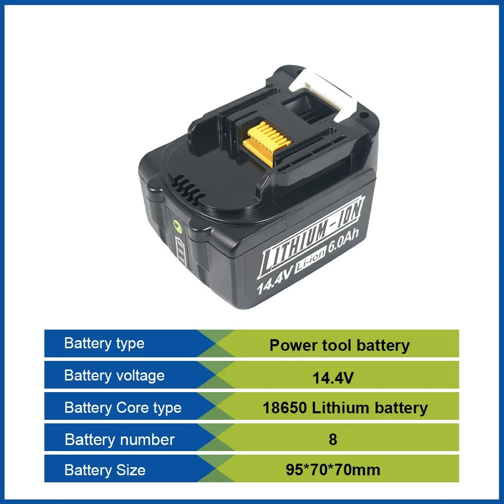 For Makita 14.4V 6Ah Rechargeable Power Tools Batteries 4S2P 18650 Li-ion Battery For Makita 14.4V BL1460 BL1430 1415 194066-1