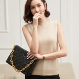 Women Cashmere T-shirt Half High Collar Short Sleeve Pullover Sweater For Spring Summer 100% Cashmere Knitwear Female T-shirt