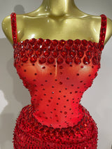 Sparkly Red Rhinestones Sequins Sexy See Through 2PCS Long Dress 2025Women Celebrate Evening Birthday Party Dress Stage Costumes
