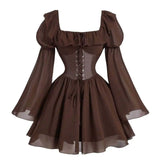 Renaissance Period Medieval New Long Sleeved Women's Bubble Sleeve Dress Halloween Fashion Retro New Party Waist Cinched Skirt