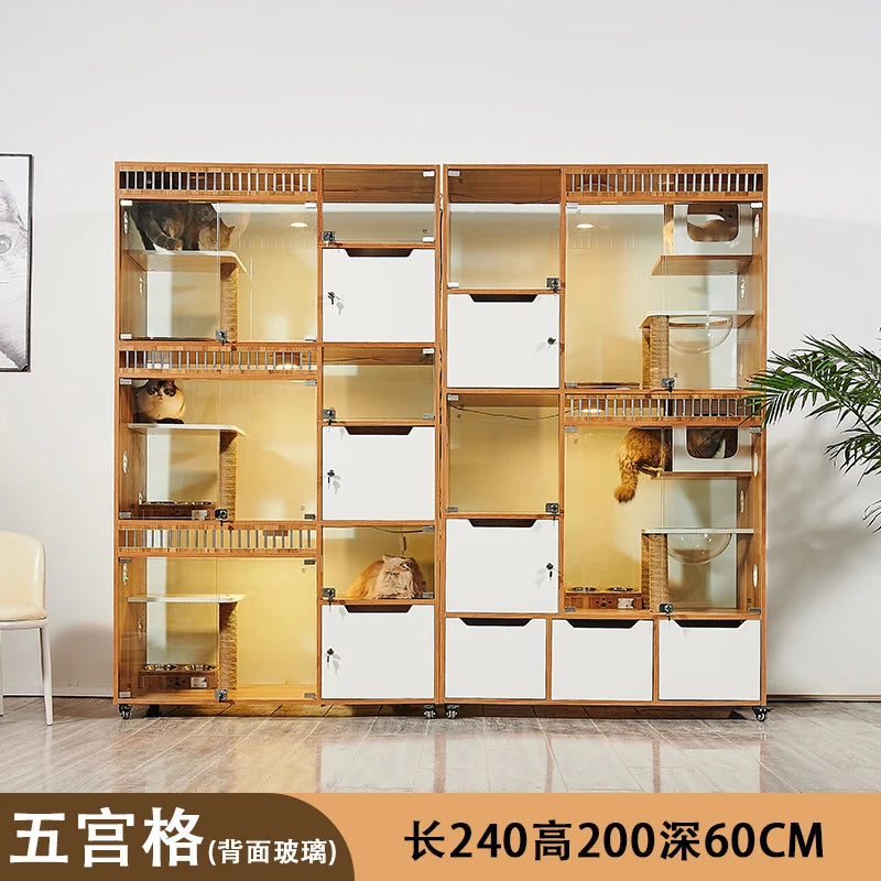 Cat cage villa solid wood foster cat breeding cage pet store window glass