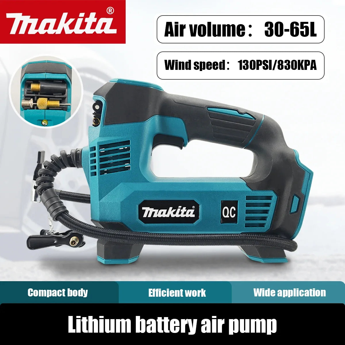 Makita 21V Mini Air Compressor 130PSI 830KPA With LED Light 30-65L Car Electric Air Pump Auto Inflatable Tire Inflator