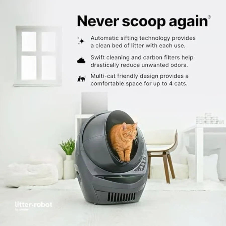 Litter-Robot 3 Connect Automatic Self-Cleaning Cat Litter Box with App Control for Clumping Litter Reduces Odors 1-Year Warrant