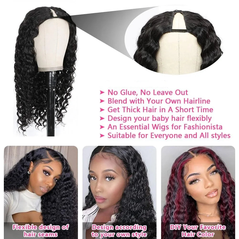 200 Density Upgrade Glueless V Part Wig Curly Wave Human Hair No Leave Out Ready To Wear Water Wave Human Hair Wigs 30 32 Inch