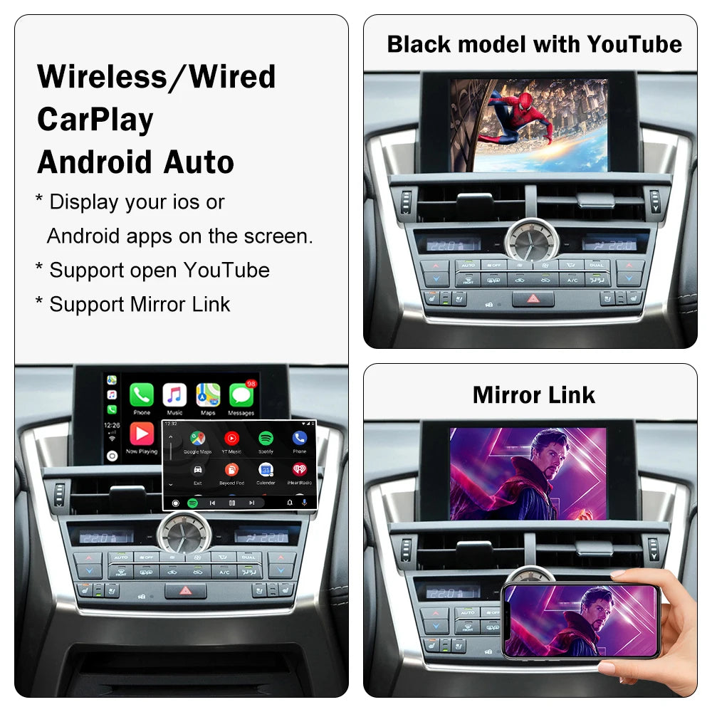 Road Top Android Auto Wireless Carplay for Lexus NX 2014-2019 Support Map Music Youtube Bluetooth Camera Function