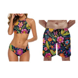 Summer Beach Swimsuits Couple Outfits Women's Two-Piece Swimsuits Summer Flower Patterns Customizable