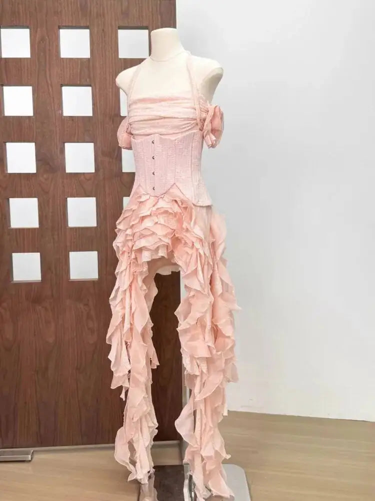 IEQJ Fashion Solid Color Dress Women's Fringe Strapless Dress Waistband Same Color Shorts 2025 Summer New Tide 3QW1034