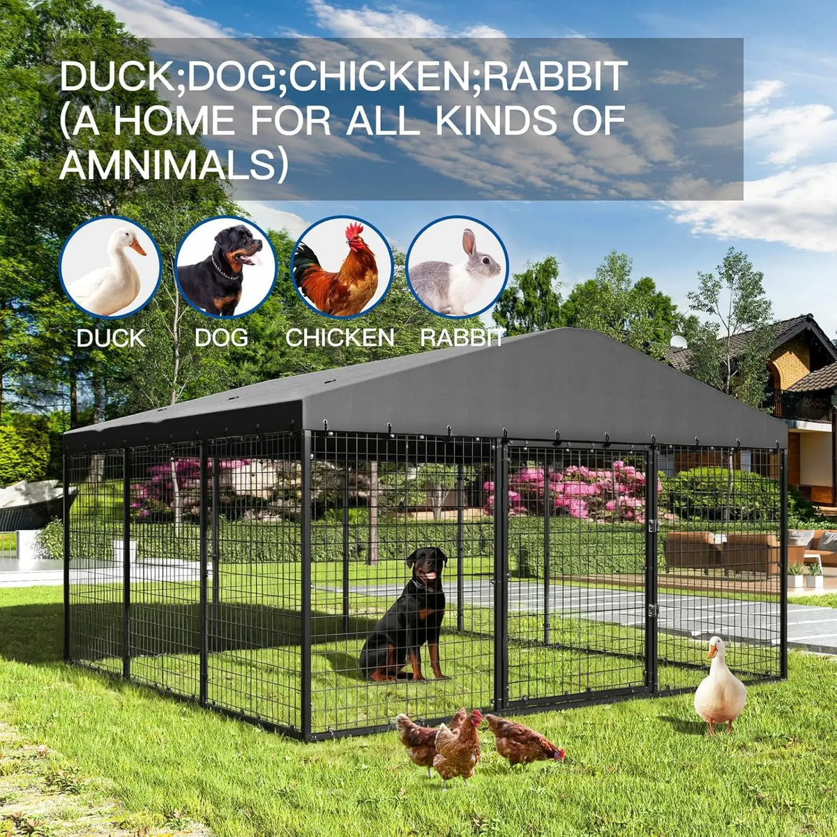 Gotland Dog Kennel Outdoor 10 x10 x6 FT, Dog Cage Outdoor for Medium/Large Dogs with Waterproof Roof Double Secure Locks Ground