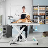 Heavy Duty Electric Lifting Pet Dog Grooming Table for Large Dogs with Overhead Arm Anti-Skid Rubber Desktop and Powerful Motor