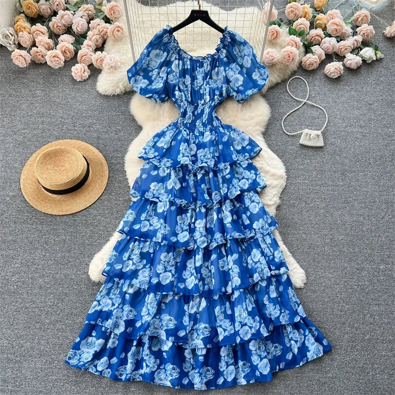 Ladies Party Vestidos 2026 Spring Autumn Retro Bubble Sleeves Lady Birthday Cake Dress High-end Korean Version Women's Dress