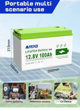ANENJI LiFePO4 battery 12.8V 100AH 1.28KWh Power Battery Backup Solar Storage 12V-100AH lithium Battery for Home built-in BT BMS