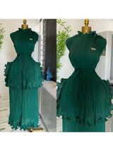 Miyake Pleated Ruffle Collar Dress with Temperament, Solid Color Sleeveless Ball, Elegant Plus Size Long Dress, 2025 Summer