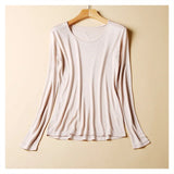 2025 Fashion New Mulberry Silk Long Sleeve Bottoming Shirt Women's Silk Knitted Solid Color Round Neck Bottoming Shirt