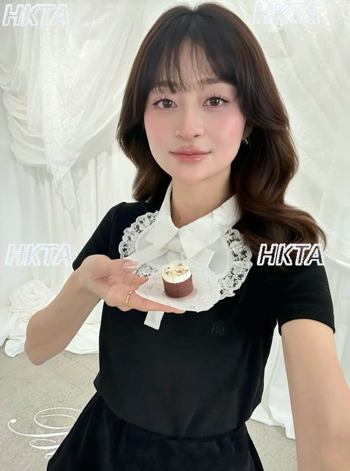 Japanese Style Lapel Lace Bows Short-sleeved T-shirt Elegant and Exquisite Slimming Look Black T Shirt for Women Summer Tshirt