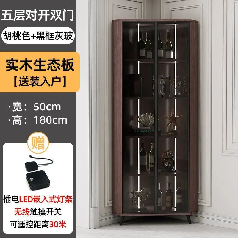 Corner Cabinet with Light Solid Wood Living Room Corner Corner Cabinet Display Bookcase Storage Triangle Cabinet Dining