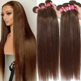 Chocolate Brown Virgin Straight Human Hair Weave Bundles 3/4Pcs Bone Straight Human Hair Extensions For Women Clearance Sale