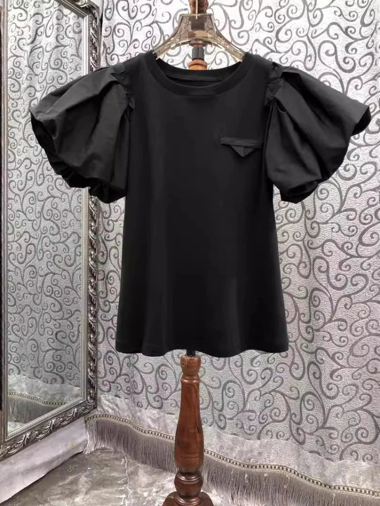 Vintage Simple Tshirts for Women Summer T-shirts Puff Sleeve O-neck Tees All Match Tops Fashion Sweet White Tees 2026 Ropa Mujer