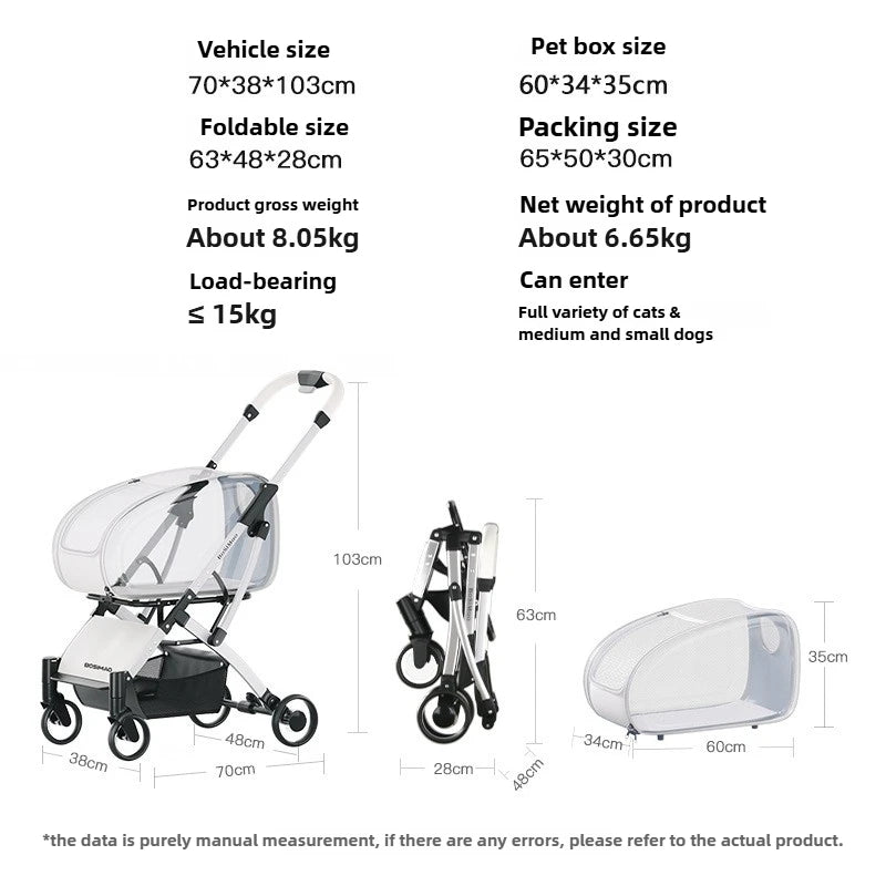 15kg Luxury Foldable Pet Stroller - Detachable Aluminum Frame Lightweight Carrier for Dogs/Cats All-Terrain Travel