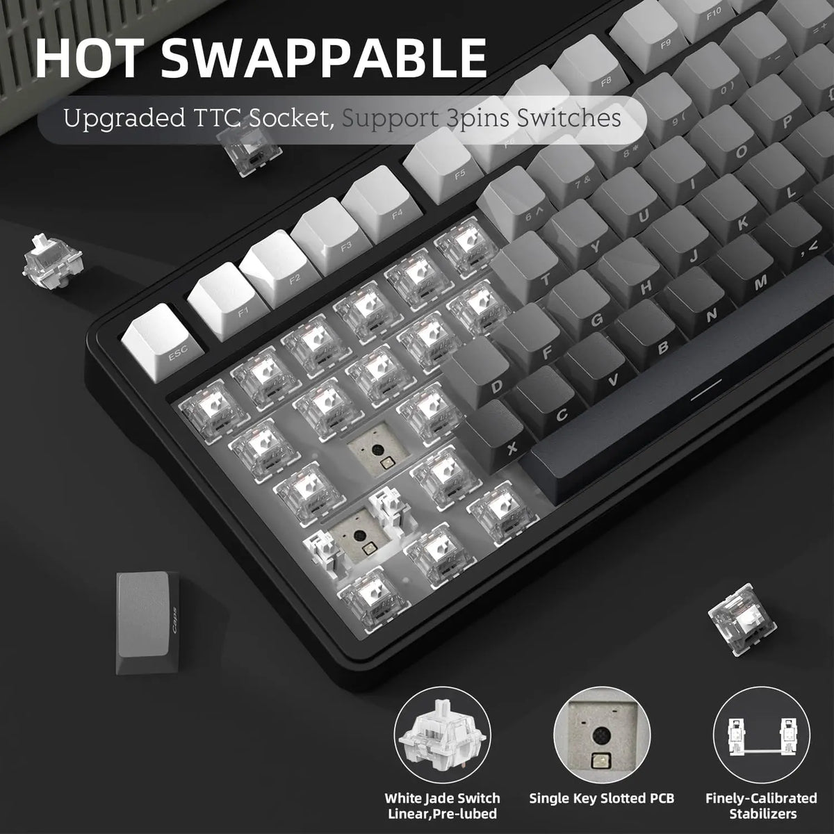 ATTACK SHARK X85 Wireless Mechanical Gaming Keyboard,TKL 82 Keys,Gasket Structure,Knob,RGB Hot Swappable Custom Keyboard