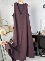 Elegant V Collar Party Dress Women's Fashion Loose Summer New Vacation Long Skirt Sleeveless Dresses Retro Vestidos