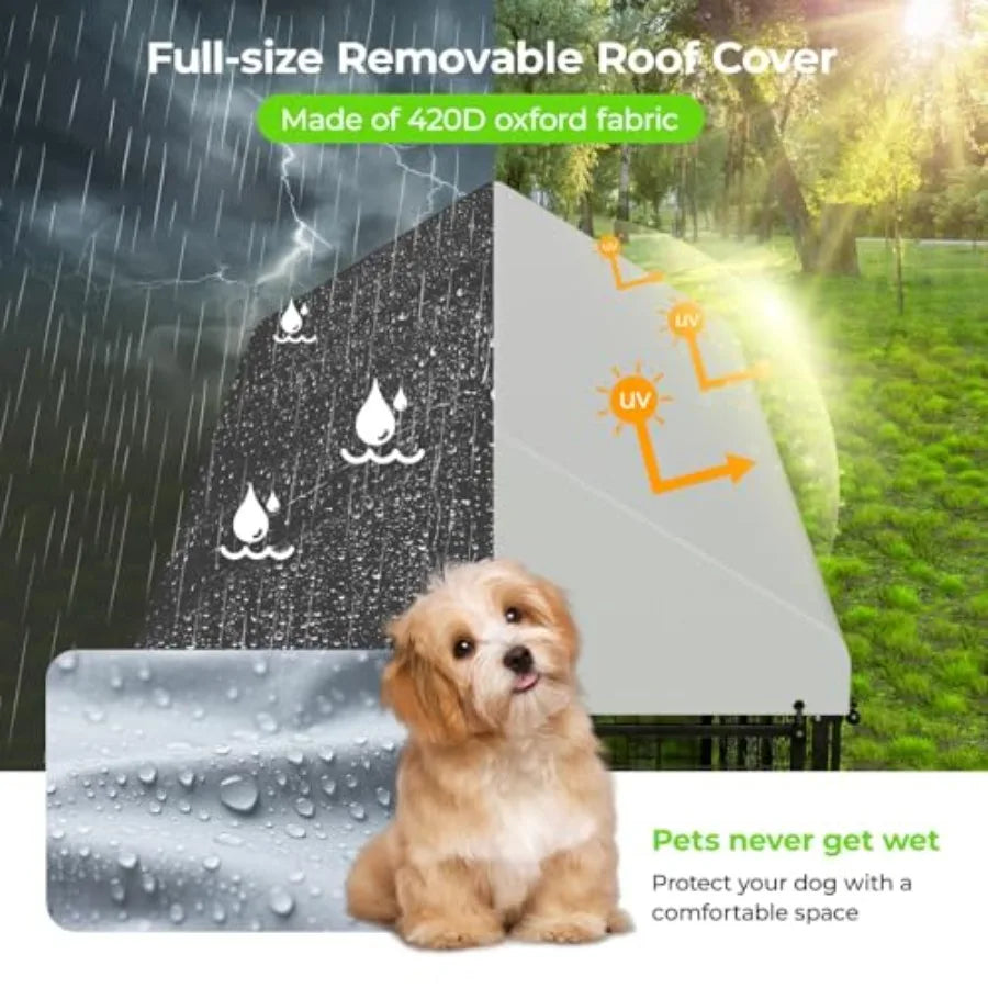 10 by 10 ft Outdoor Dog Kennel Heavy Duty Dog Pens Outside with Waterproof Roof Metal Dog Run Fence with Galvanized Welded Wire