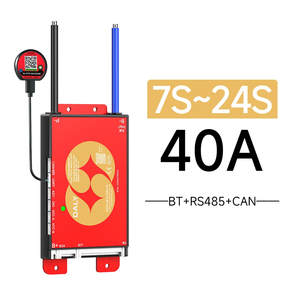 Daly Smart BMS 4S 7S 8S 24S 16S 17S 4S 40A 60A 100A 150A 1A Active Balance BMS for lifepo4 with wifi 4.3 LCD Built-in bt Li-Ion