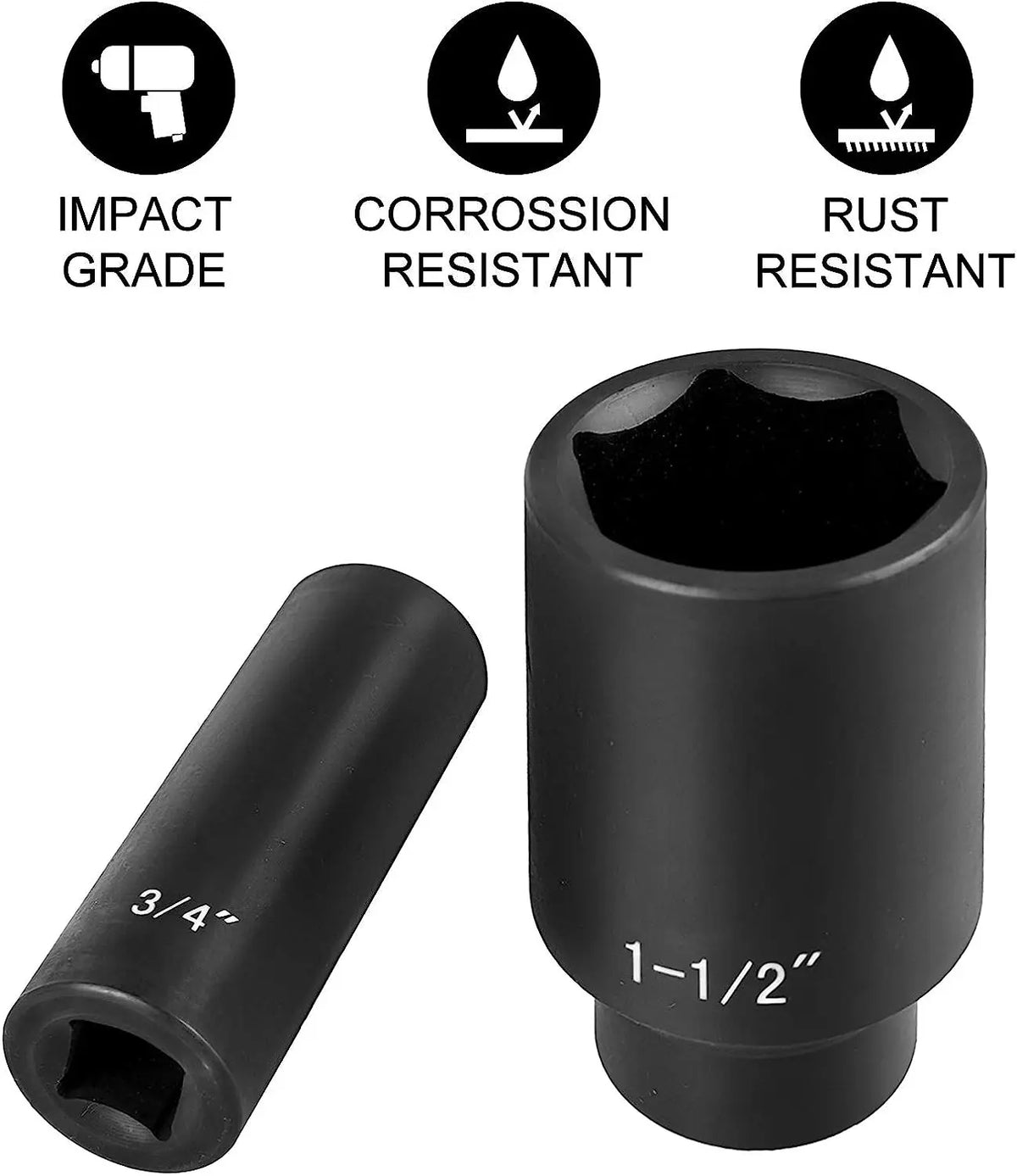 SucceBuy 19 Impact Socket Set 1/2" Impact Sockets Deep Socket 6-Point Sockets 1/2 Inches Drive Socket Impact 3/8 inch 1-1/2 inch