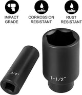 SucceBuy 19 Impact Socket Set 1/2" Impact Sockets Deep Socket 6-Point Sockets 1/2 Inches Drive Socket Impact 3/8 inch 1-1/2 inch