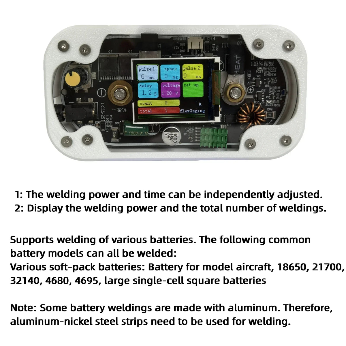 High Power Dual Super Capacitor Battery Spot Welder Machine 2500A 6V for 18650 21700 32140 Battery 0.1-0.4mm Nickel DIY