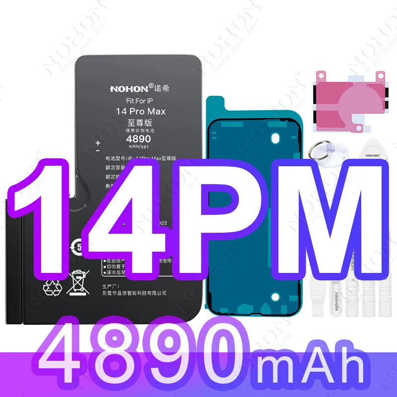 NOHON High Capacity Battery for iPhone 12 Pro Max 13 Mini 14 Plus 15 16 0 Cycle Replacement Li-ion Polymer Bateria with Tools