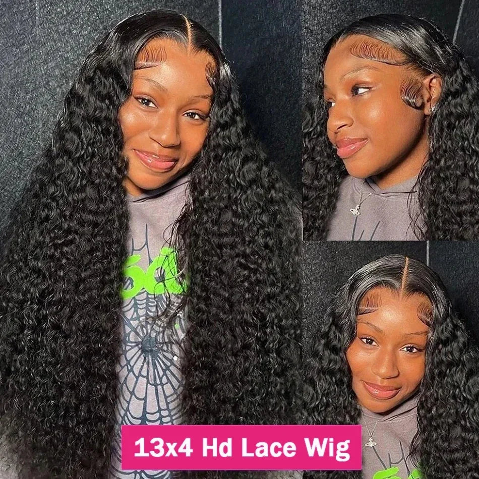 250% Deep Wave 13x6 HD Lace Frontal Wig Brazilian Curly Human Hair Wigs For Women Lace Front Human Hair Wig Pre Plucked 34 Inch