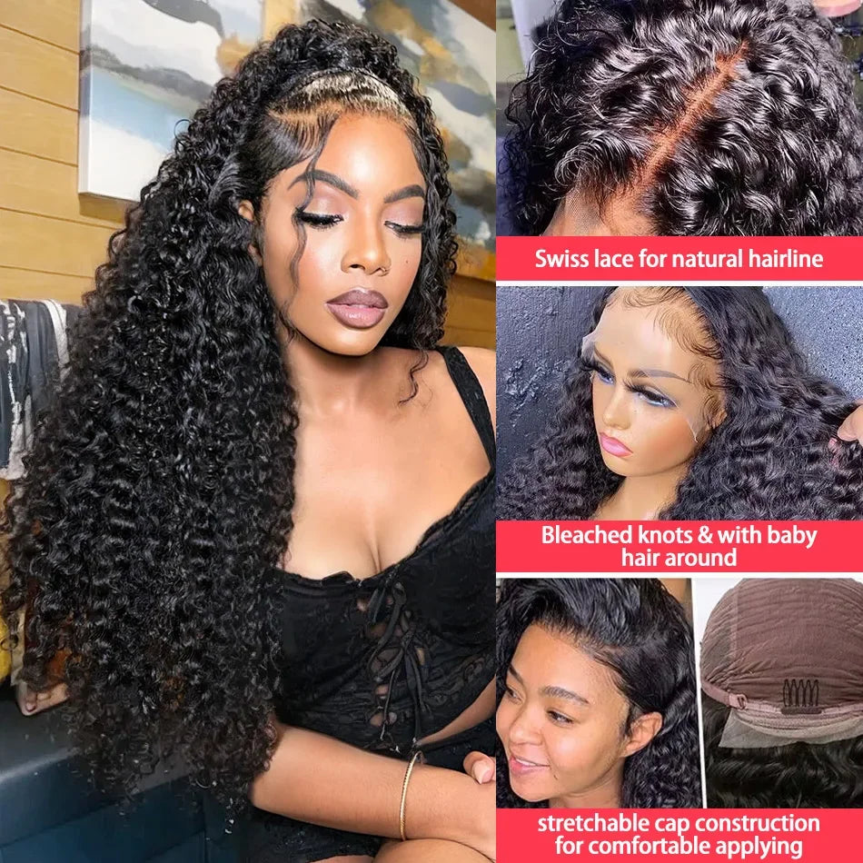 250 Density Human Hair 13x6 Deep Wave HD Lace Frontal Wigs 13x4 Water Curly 5x5 Glueless Lace Front Wig 30 40 Inch Closure Black