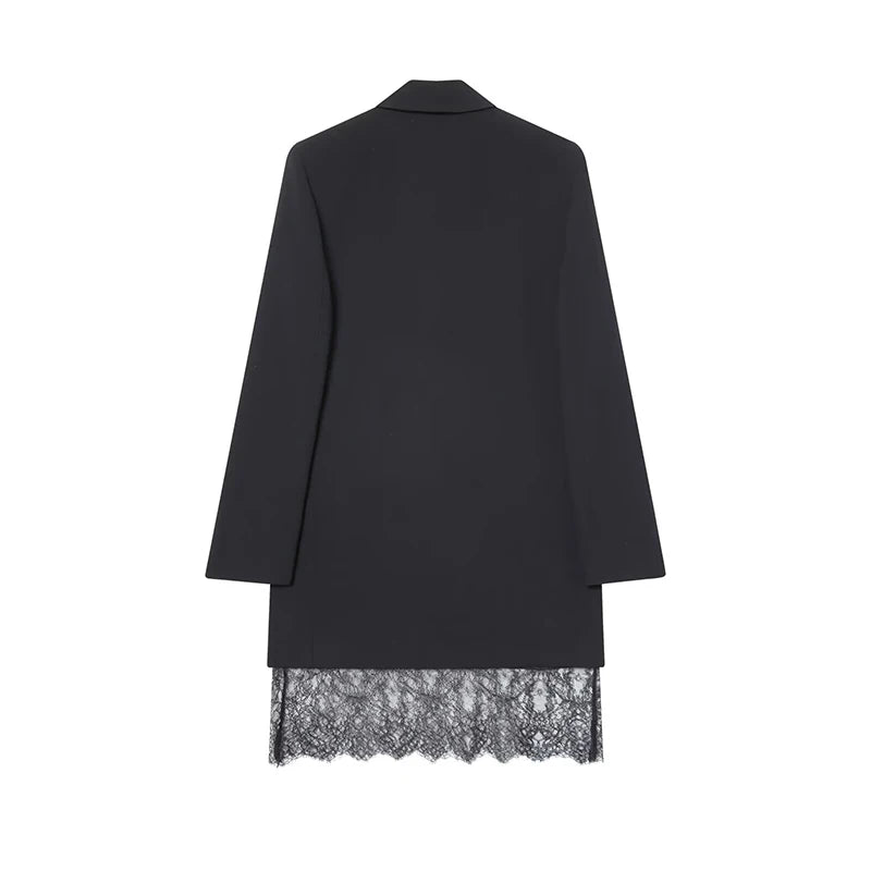 2025 New Fashion Lace Splicing Short Dresses for Women Long Sleeve Blazer Style Mini Dress Woman Chic Elegant Office Dress