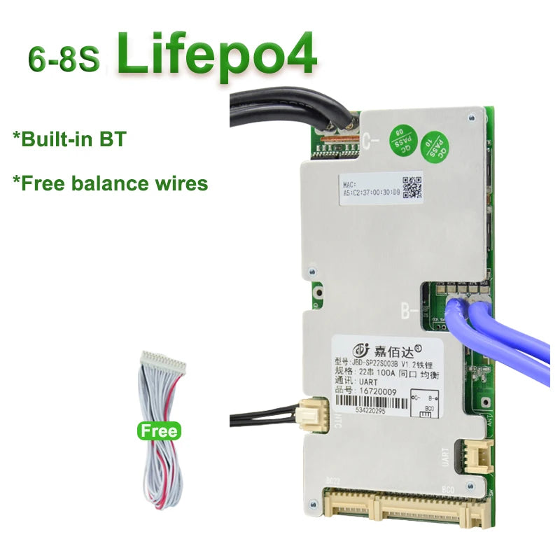 JBD Smart BMS 6S 8S 10S 12S 14S 15S 16S 18S 20S 21S 22S Li-ion BMS Lifepo4 100A 80A 50A 40A 24V 36V 48V 60V Built-in BT With NTC