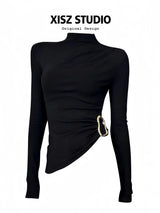 Women Black GothicT-shirt Harajuku Y2k Tee Top 90s Vintage Long Sleeve Turtleneck T-shirts Emo 2000s Clothes 2025 Autumn