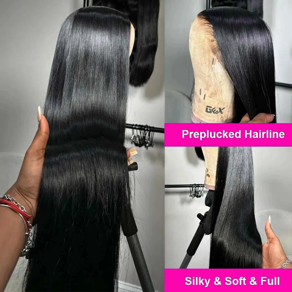 Golden 5x5 Glueless Lace Frontal Wigs Pre Plucked 220%Density Bone Straight 6X6 Closure Lace Front Human Hair Wig 30 34 Inches
