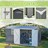 8x12 FT Heavy-Duty Steel Outdoor Storage Shed with Window, Hinged Gray Doors & 4 Air Vents for Backyard/Garden/Patio